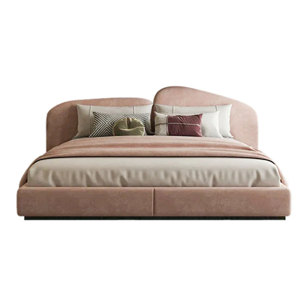 LUXORA Upholstered - Anti-Slip Headboard, Edges Support, Steel Bed Design Frame Wood Padded Velvet 150/180cm, Solid Larch Pink