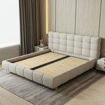 LUXORA Upholstered Frame Sponge Resilience Cotton-Linen High Larch Solid Rails Wood, - Bed 150/180cm, Anti-Slip Beige