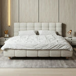 LUXORA Upholstered Frame Sponge Resilience Cotton-Linen High Larch Solid Rails Wood, - Bed 150/180cm, Anti-Slip Beige