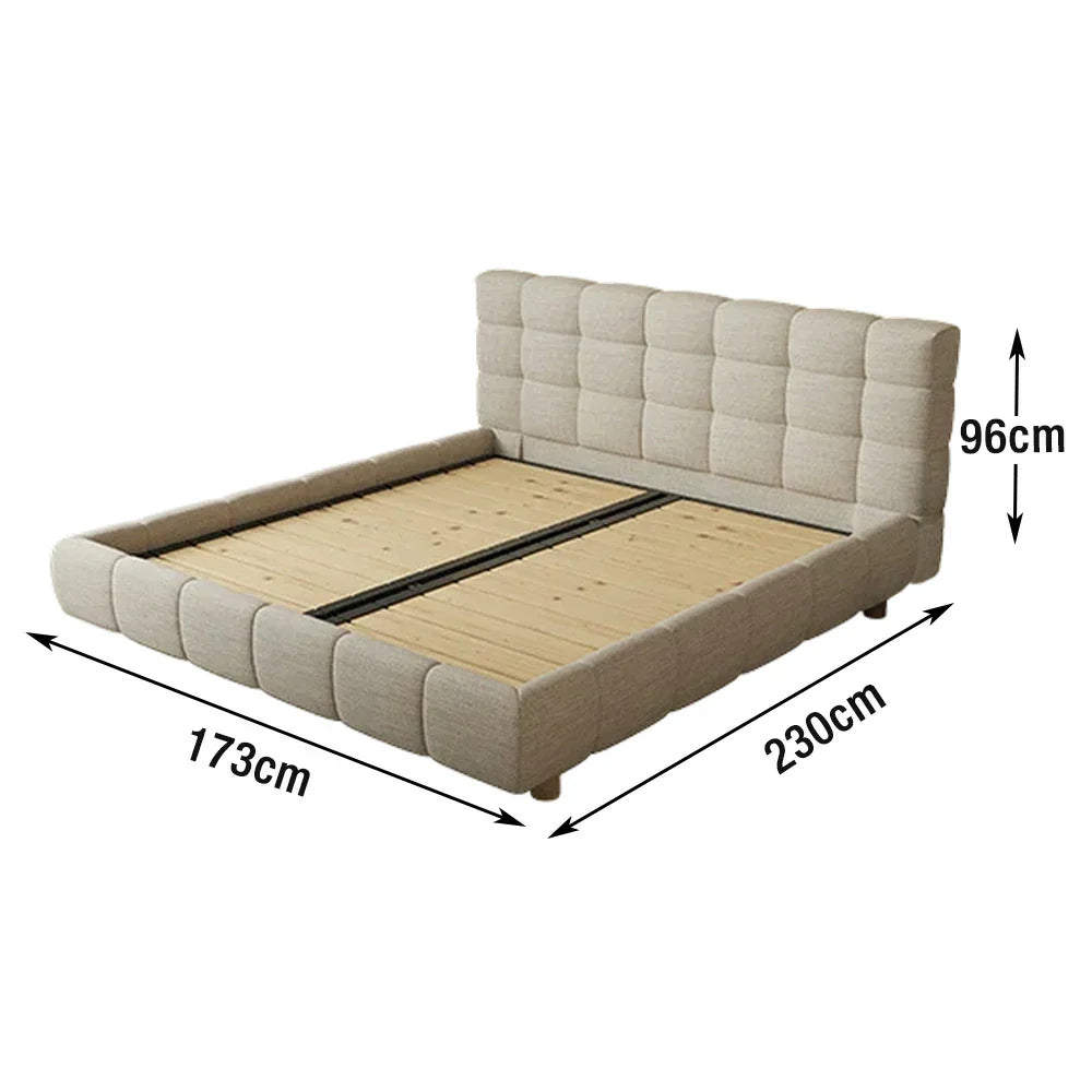 LUXORA Upholstered Frame Sponge Resilience Cotton-Linen High Larch Solid Rails Wood, - Bed 150/180cm, Anti-Slip Beige