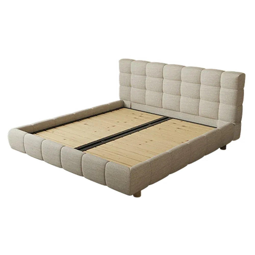 LUXORA Upholstered Frame Sponge Resilience Cotton-Linen High Larch Solid Rails Wood, - Bed 150/180cm, Anti-Slip Beige