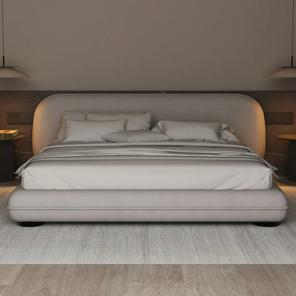 LUXORA Upholstered - Lamb Sponge, Bed 150/180cm, Frame Beech Padding Resilience Wood, High All-Round Fleece Grey