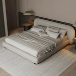 LUXORA Upholstered - Lamb Sponge, Bed 150/180cm, Frame Beech Padding Resilience Wood, High All-Round Fleece Grey