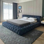 LUXORA Upholstered - Wood, Padded Edges Velvet Resilience 150/180cm, Solid Frame Larch Sponge, High Bed Blue