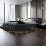 LUXORA Upholstered - Wood, Padded Edges Velvet Resilience 150/180cm, Solid Frame Larch Sponge, High Bed Blue