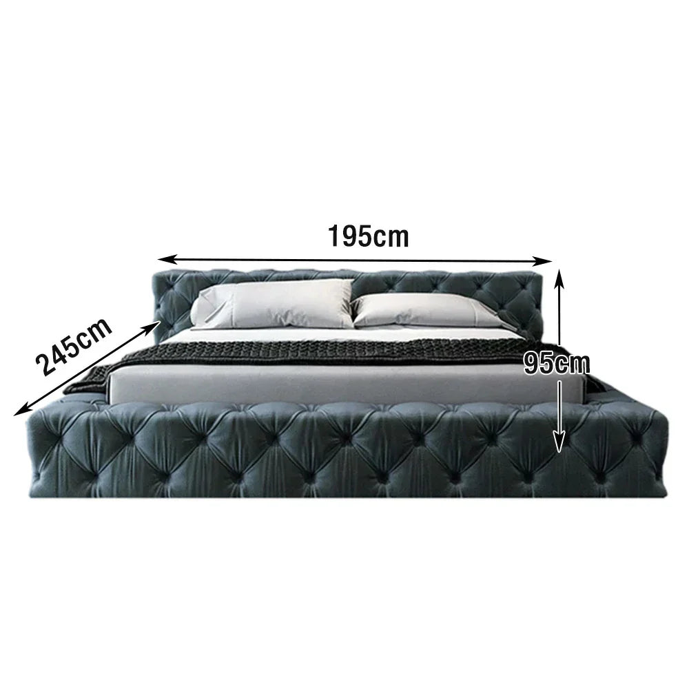 LUXORA Upholstered - Wood, Padded Edges Velvet Resilience 150/180cm, Solid Frame Larch Sponge, High Bed Blue
