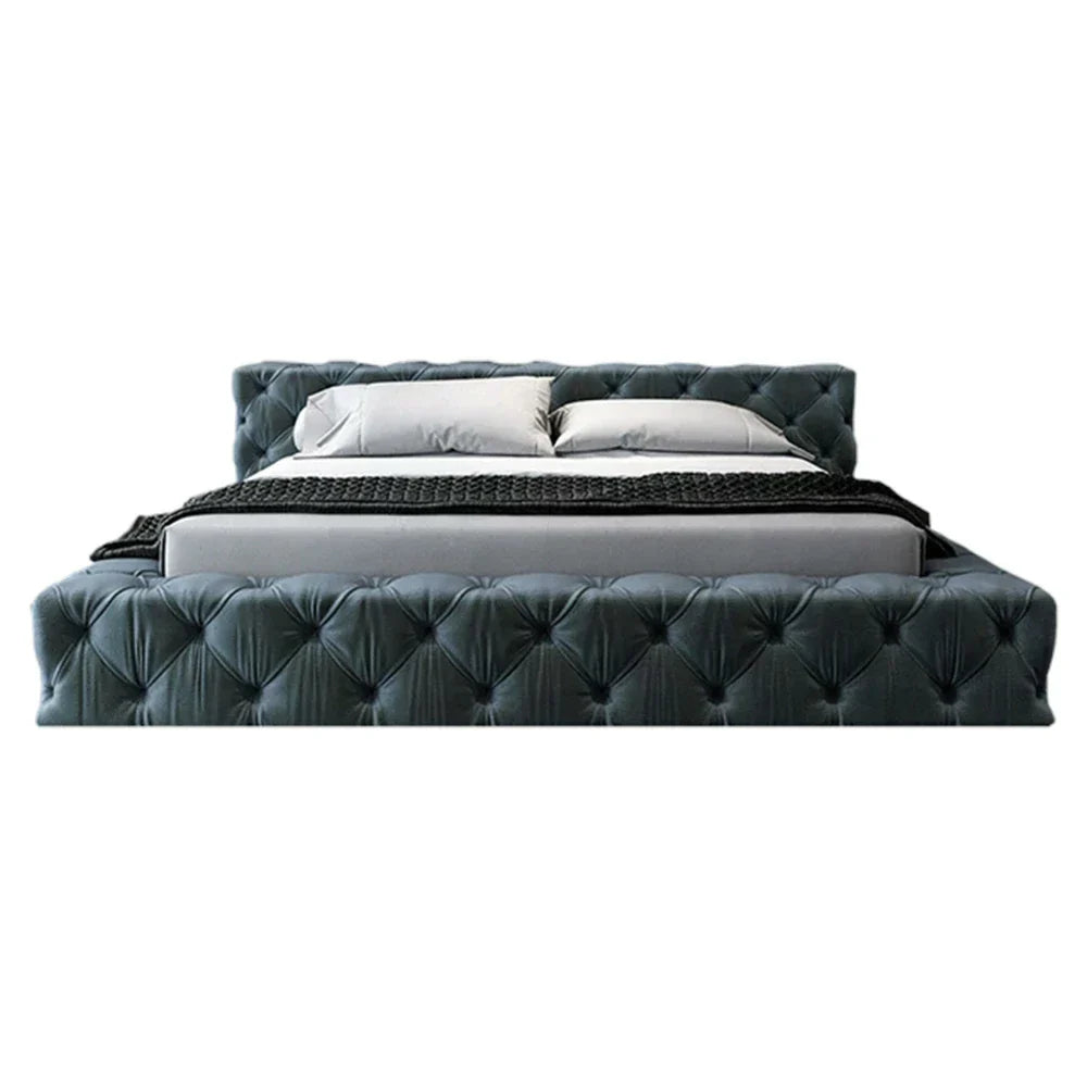 LUXORA Upholstered - Wood, Padded Edges Velvet Resilience 150/180cm, Solid Frame Larch Sponge, High Bed Blue