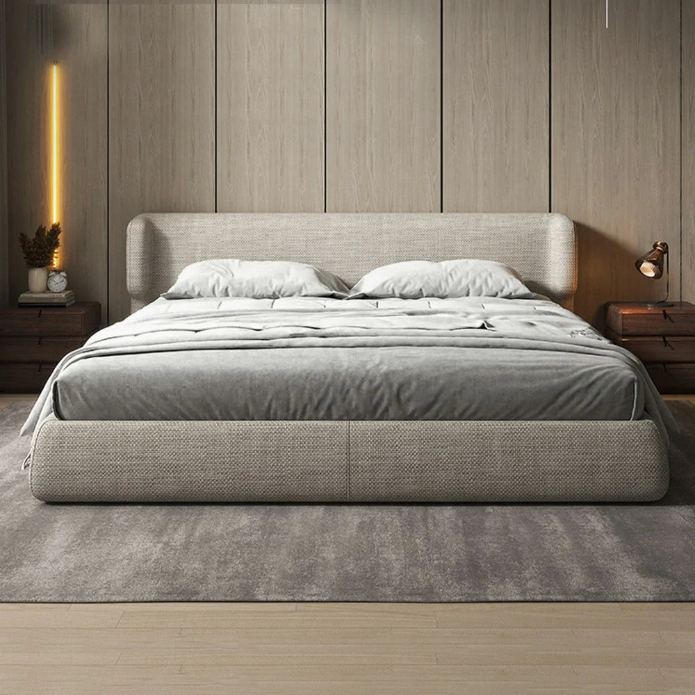 LUXORA Upholstered Sponge, 150/180cm, Fit Frame Anti-Slip - Italian Beech Bed Cotton-Linen Wood, High-Density Mattress Grey