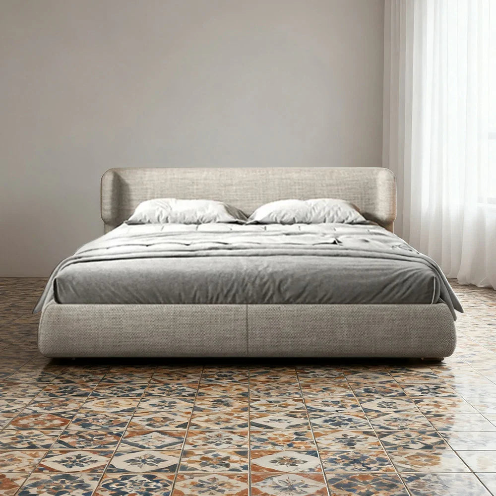 LUXORA Upholstered Sponge, 150/180cm, Fit Frame Anti-Slip - Italian Beech Bed Cotton-Linen Wood, High-Density Mattress Grey