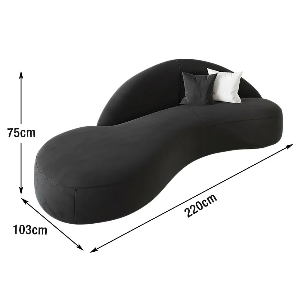 LIVARA 220cm Design, Easy-to-Clean, Matte Velvet Curved High-Density Waterproof, Ergonomic Upholstered, Sofa Sponge - Black