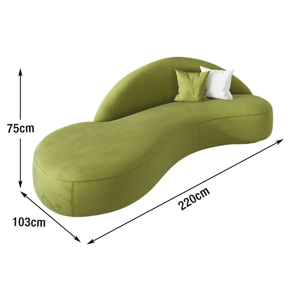LIVARA 220cm Sofa Velvet Upholstered, Waterproof, High-Density Sponge - Matte Ergonomic Easy-to-Clean, Design, Curved Green