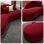 LIVARA 220cm Curved Matte Velvet Sofa Sponge Design, Easy-to-Clean, - Upholstered, Ergonomic Waterproof, High-Density Red