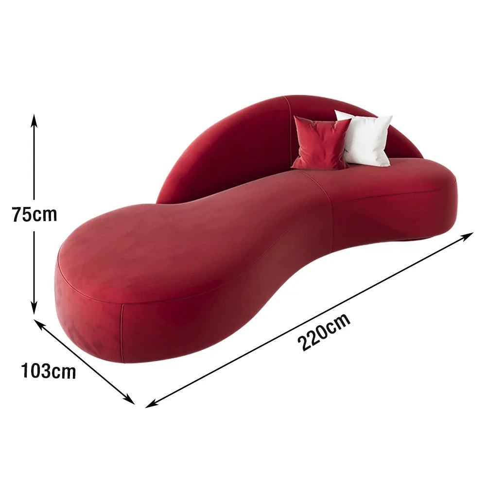 LIVARA 220cm Curved Matte Velvet Sofa Sponge Design, Easy-to-Clean, - Upholstered, Ergonomic Waterproof, High-Density Red