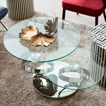 LUXORA Rotating Coffee Table - Multi-Layer Design, Tempered Glass, Mirror-Finish Stainless Steel Frame, Artistic Look