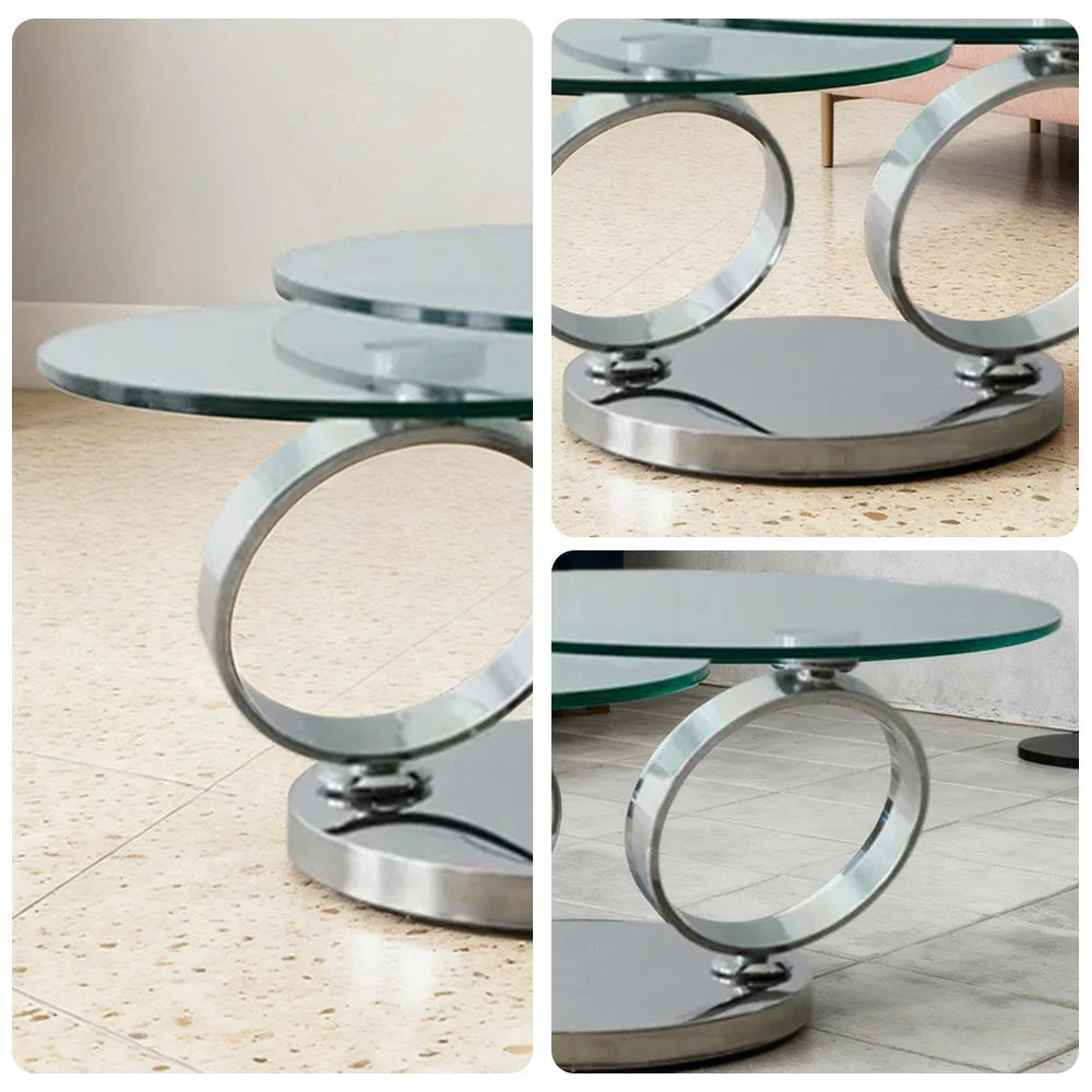 LUXORA Rotating Coffee Table - Multi-Layer Design, Tempered Glass, Mirror-Finish Stainless Steel Frame, Artistic Look