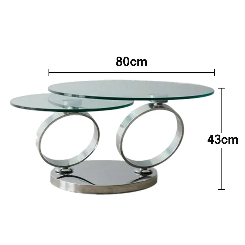 LUXORA Rotating Coffee Table - Multi-Layer Design, Tempered Glass, Mirror-Finish Stainless Steel Frame, Artistic Look