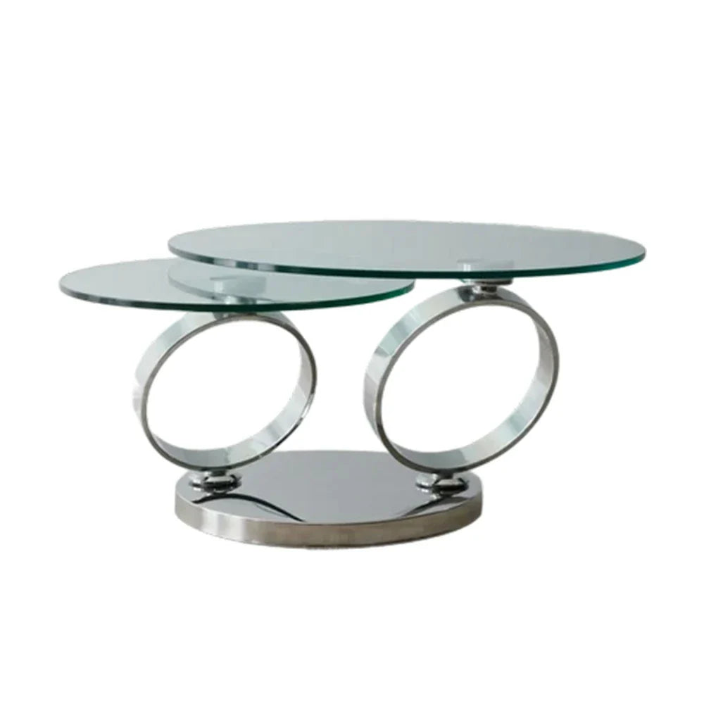 LUXORA Rotating Coffee Table - Multi-Layer Design, Tempered Glass, Mirror-Finish Stainless Steel Frame, Artistic Look