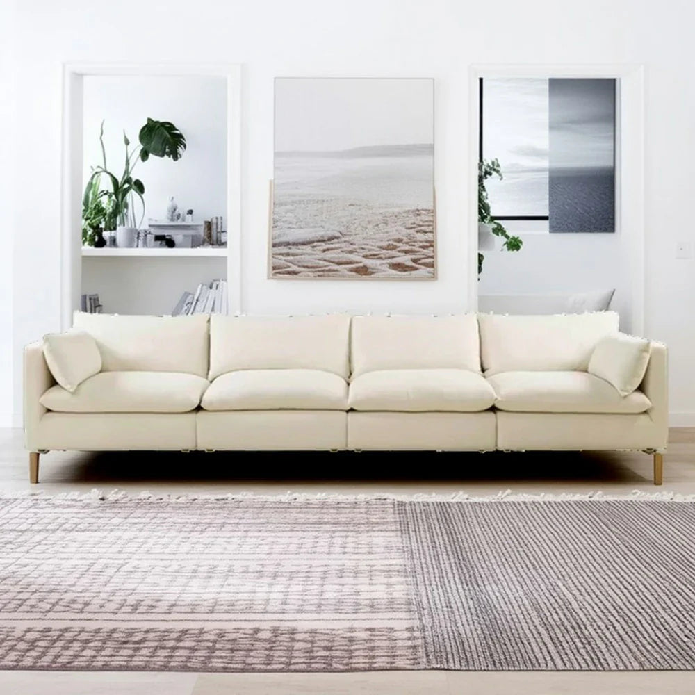LUXORA Oversized Sofa - Deep Seating with Feather-Blend Cushions, Cotton-Linen Upholstery, Relaxed Lounge Comfort - White