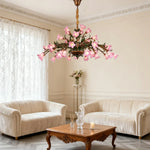 LIVARA 68/87/107cm Warm LED Pendant Light Floral Glass Chandelier Handcrafted Vintage Flower Design for Living Room Bedroom Dining Room - Pink