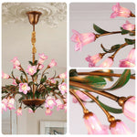 LIVARA 68/87/107cm Warm LED Pendant Light Floral Glass Chandelier Handcrafted Vintage Flower Design for Living Room Bedroom Dining Room - Pink