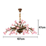 LIVARA 68/87/107cm Warm LED Pendant Light Floral Glass Chandelier Handcrafted Vintage Flower Design for Living Room Bedroom Dining Room - Pink