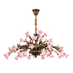 LIVARA 68/87/107cm Warm LED Pendant Light Floral Glass Chandelier Handcrafted Vintage Flower Design for Living Room Bedroom Dining Room - Pink