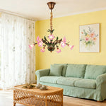 LIVARA 68/87/107cm Warm LED Pendant Light Floral Glass Chandelier Handcrafted Vintage Flower Design for Living Room Bedroom Dining Room - Pink