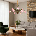 LIVARA 68/87/107cm Warm LED Pendant Light Floral Glass Chandelier Handcrafted Vintage Flower Design for Living Room Bedroom Dining Room - Pink