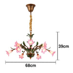 LIVARA 68/87/107cm Warm LED Pendant Light Floral Glass Chandelier Handcrafted Vintage Flower Design for Living Room Bedroom Dining Room - Pink