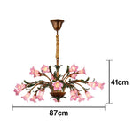 LIVARA 68/87/107cm Warm LED Pendant Light Floral Glass Chandelier Handcrafted Vintage Flower Design for Living Room Bedroom Dining Room - Pink