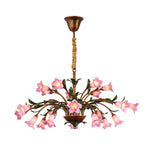 LIVARA 68/87/107cm Warm LED Pendant Light Floral Glass Chandelier Handcrafted Vintage Flower Design for Living Room Bedroom Dining Room - Pink