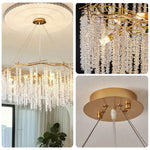 LIVARA Crystal Tassel Chandelier 6/8/10-Head LED Pendant Light, Gold Iron Frame & E14 Lamp Holder for Living Room Bedroom Dining Room