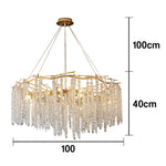 LIVARA Crystal Tassel Chandelier 6/8/10-Head LED Pendant Light, Gold Iron Frame & E14 Lamp Holder for Living Room Bedroom Dining Room