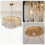 LIVARA Crystal Tassel Chandelier 6/8/10-Head LED Pendant Light, Gold Iron Frame & E14 Lamp Holder for Living Room Bedroom Dining Room