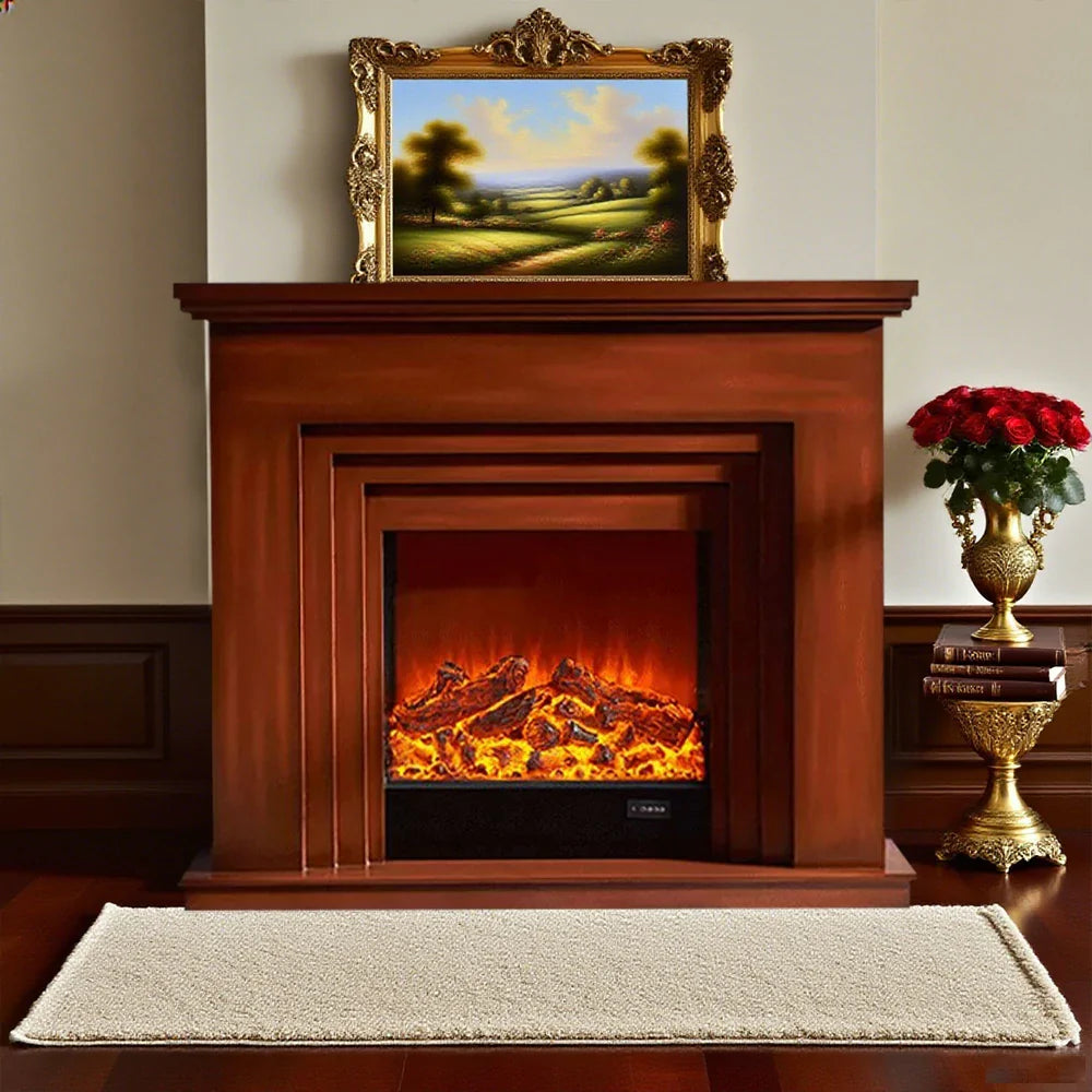 LIVARA 608 Cabinet - Core Fireplace - 12W/750-1500W Dual Wood Flame Options Solid Frame, White TV Effect, 3D Electric Brown
