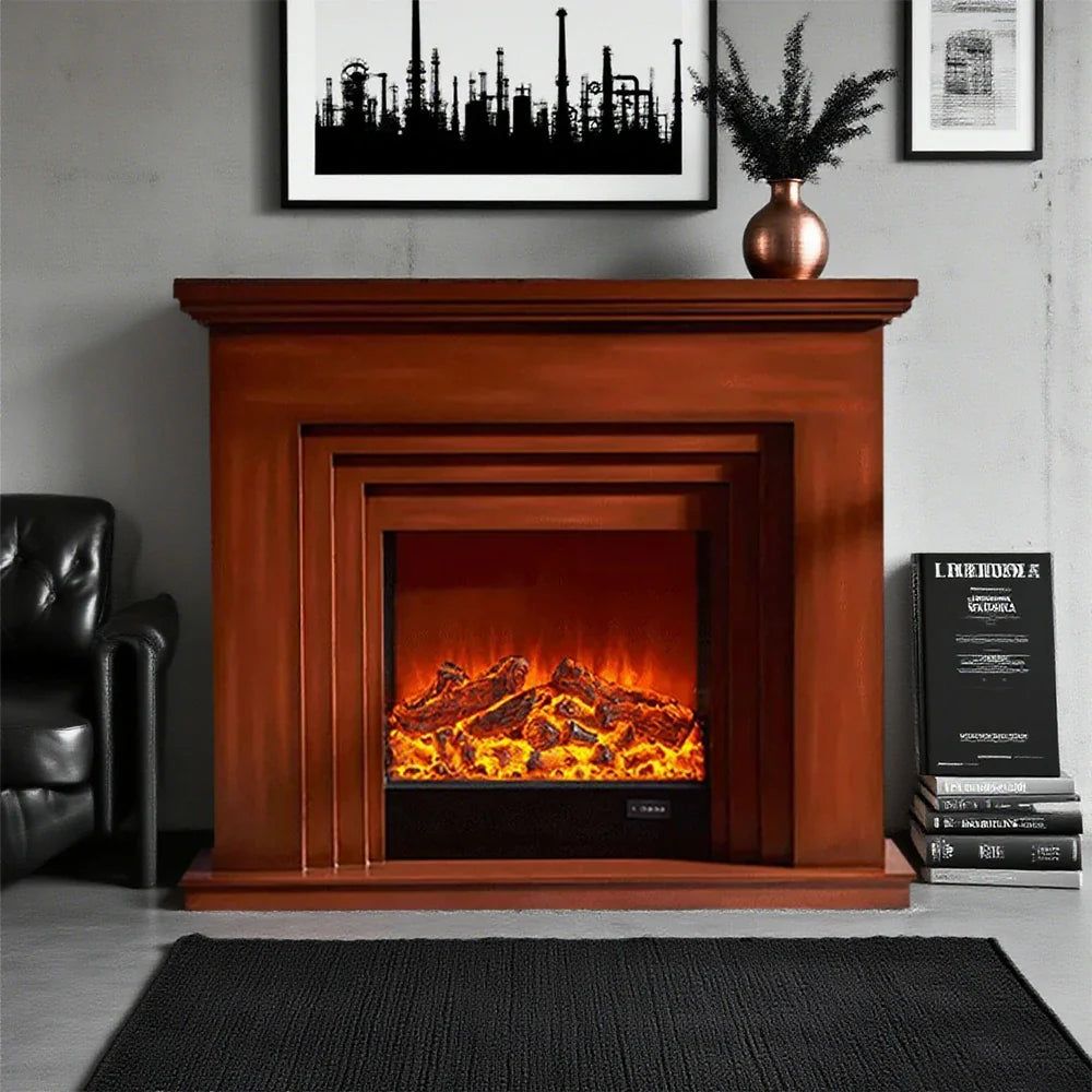 LIVARA 608 Cabinet - Core Fireplace - 12W/750-1500W Dual Wood Flame Options Solid Frame, White TV Effect, 3D Electric Brown