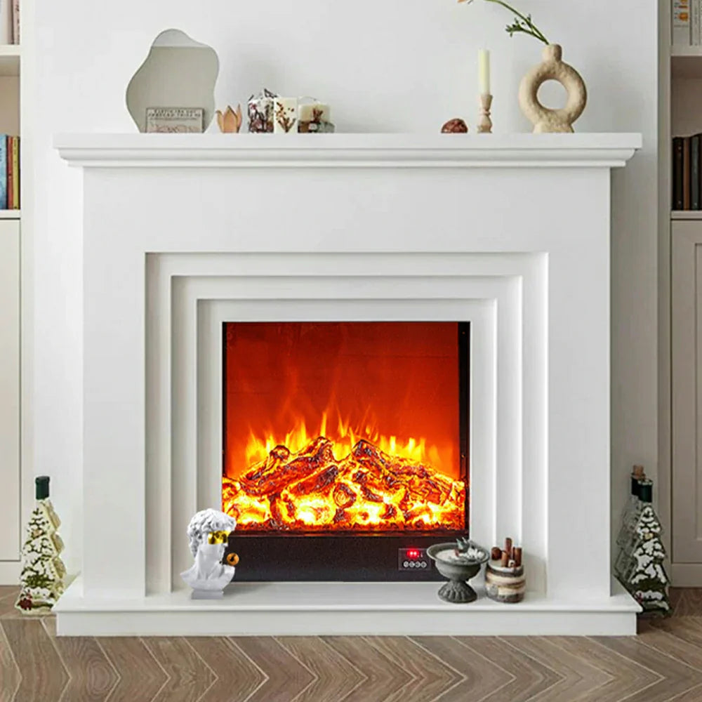 LIVARA 608 Solid Frame, Effect, TV - Options Dual Cabinet Core Wood Flame White Electric 3D Fireplace 12W/750-1500W - White
