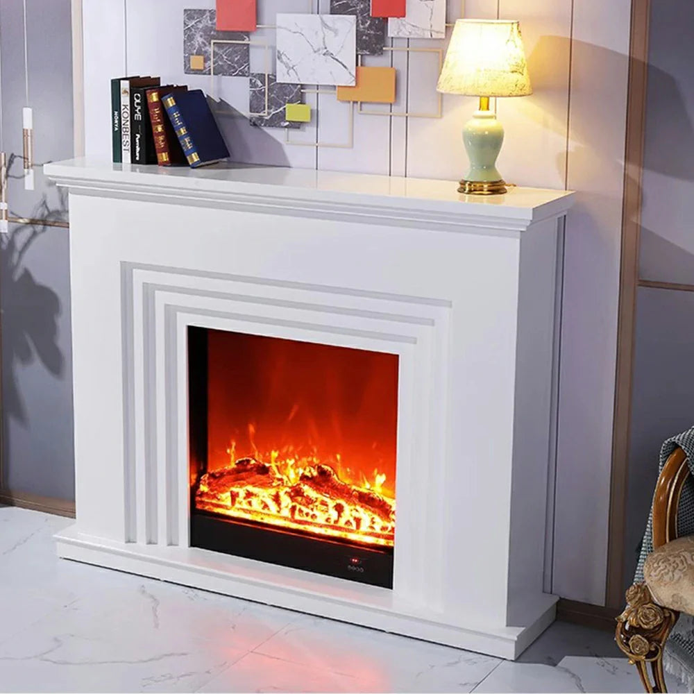 LIVARA 608 Solid Frame, Effect, TV - Options Dual Cabinet Core Wood Flame White Electric 3D Fireplace 12W/750-1500W - White