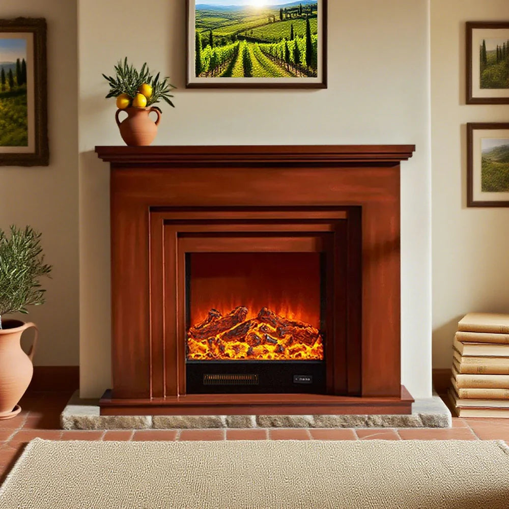 LIVARA 608 Cabinet - Core Fireplace - 12W/750-1500W Dual Wood Flame Options Solid Frame, White TV Effect, 3D Electric Brown