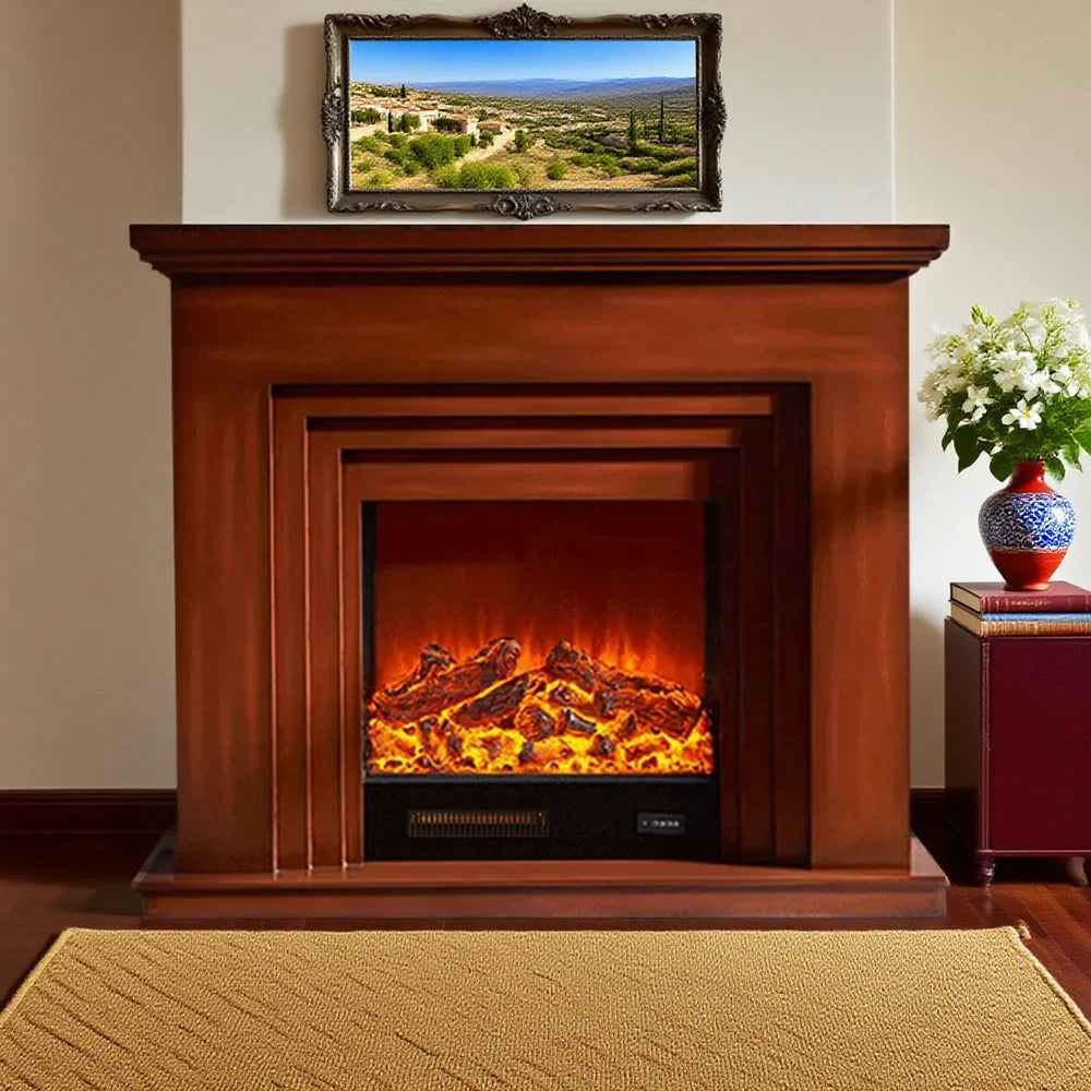 LIVARA 608 Cabinet - Core Fireplace - 12W/750-1500W Dual Wood Flame Options Solid Frame, White TV Effect, 3D Electric Brown