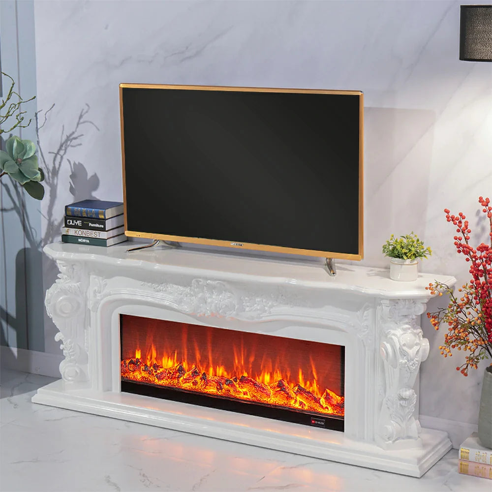 LIVARA 610 3D Flame, Remote Wood, Solid - TV Electric Decorative Fireplace Core White or Control, Stand Heating Options 12W/750-1500W