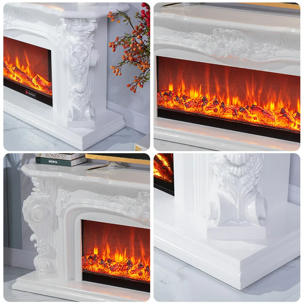 LIVARA 610 3D Flame, Remote Wood, Solid - TV Electric Decorative Fireplace Core White or Control, Stand Heating Options 12W/750-1500W
