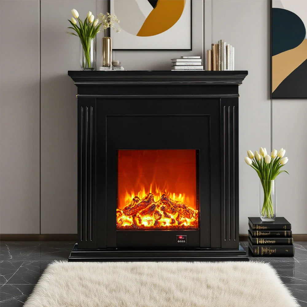 LIVARA 701 - Choice Remote Solid TV Wood Flame Heating 750-1500W of Core Electric Core Decorative Effect, 3D Fireplace Control, or 12W Console Black