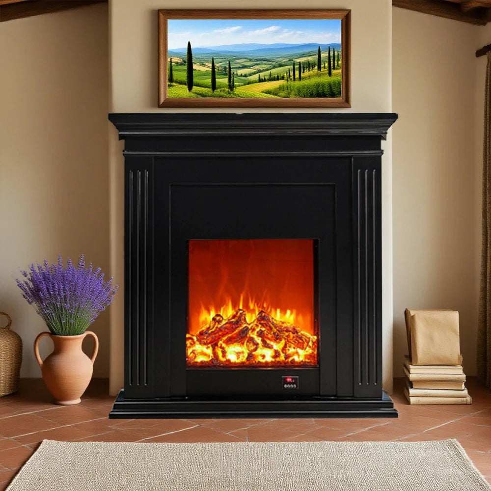 LIVARA 701 - Choice Remote Solid TV Wood Flame Heating 750-1500W of Core Electric Core Decorative Effect, 3D Fireplace Control, or 12W Console Black