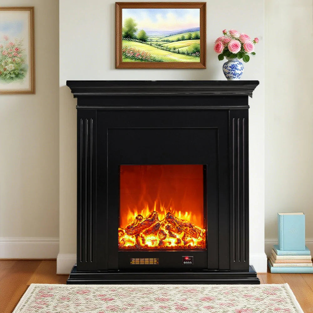 LIVARA 701 - Choice Remote Solid TV Wood Flame Heating 750-1500W of Core Electric Core Decorative Effect, 3D Fireplace Control, or 12W Console Black