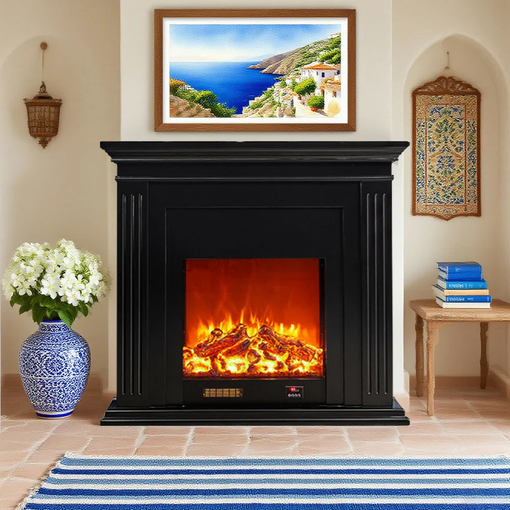 LIVARA 701 - Choice Remote Solid TV Wood Flame Heating 750-1500W of Core Electric Core Decorative Effect, 3D Fireplace Control, or 12W Console Black