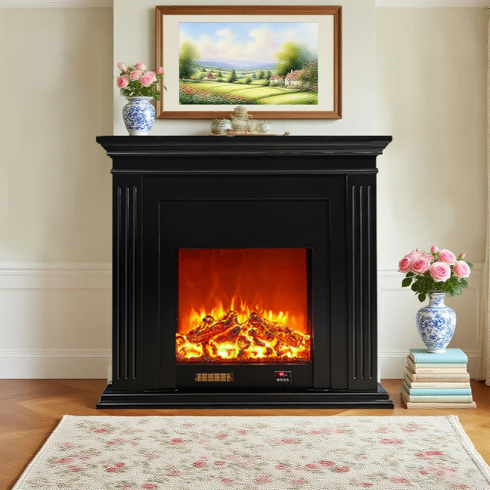 LIVARA 701 - Choice Remote Solid TV Wood Flame Heating 750-1500W of Core Electric Core Decorative Effect, 3D Fireplace Control, or 12W Console Black