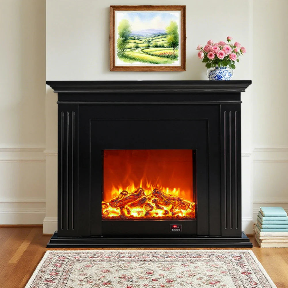 LIVARA 701 - Choice Remote Solid TV Wood Flame Heating 750-1500W of Core Electric Core Decorative Effect, 3D Fireplace Control, or 12W Console Black