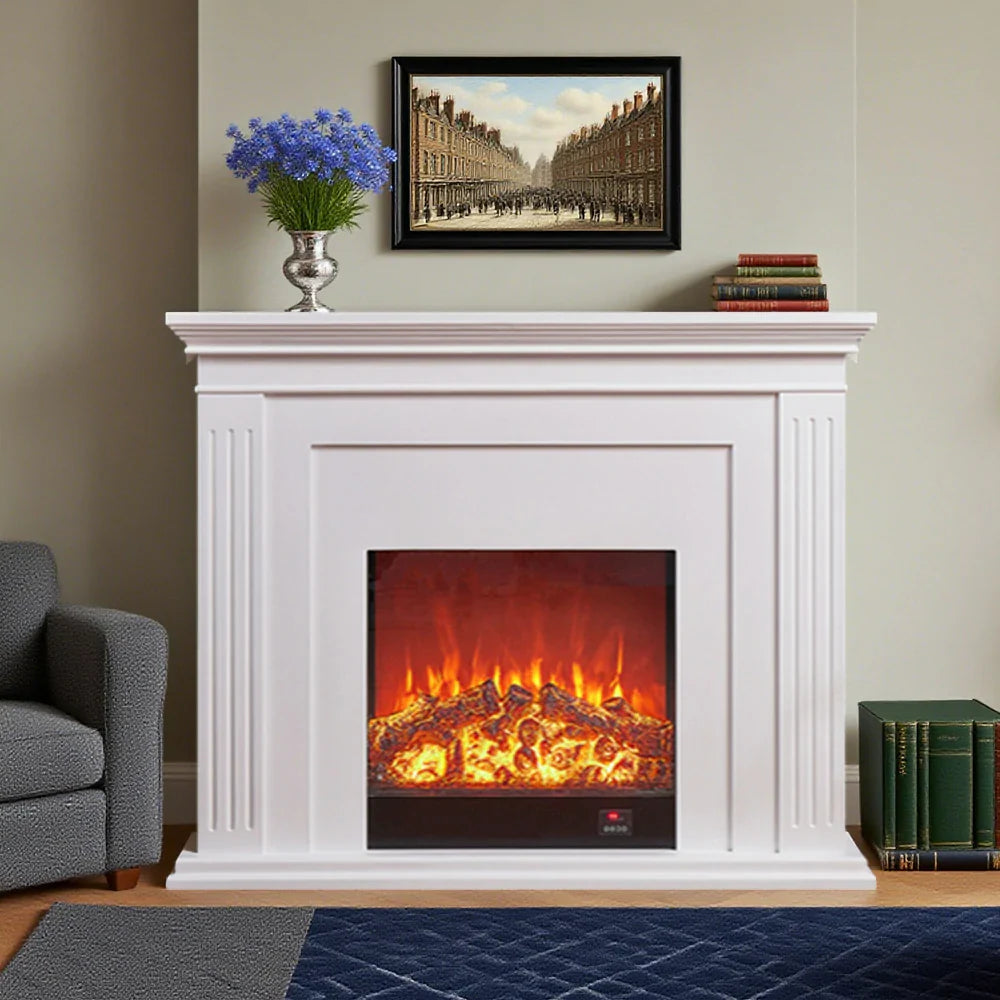 LIVARA 701 Fireplace Control, of 12W Decorative Core Electric - Console - Core Effect, 3D Choice Solid Flame TV 750-1500W Remote Heating or Wood White