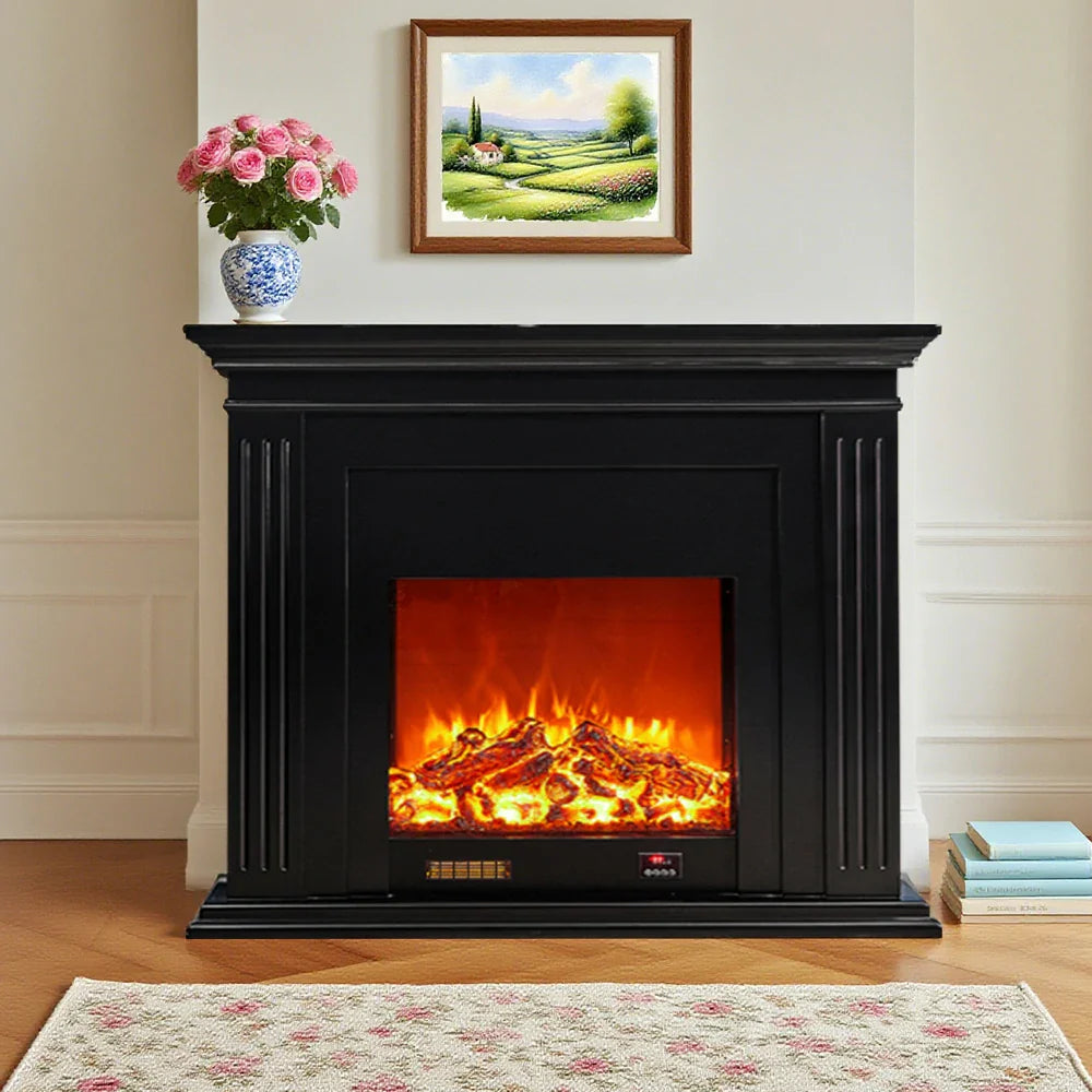 LIVARA 701 - Choice Remote Solid TV Wood Flame Heating 750-1500W of Core Electric Core Decorative Effect, 3D Fireplace Control, or 12W Console Black